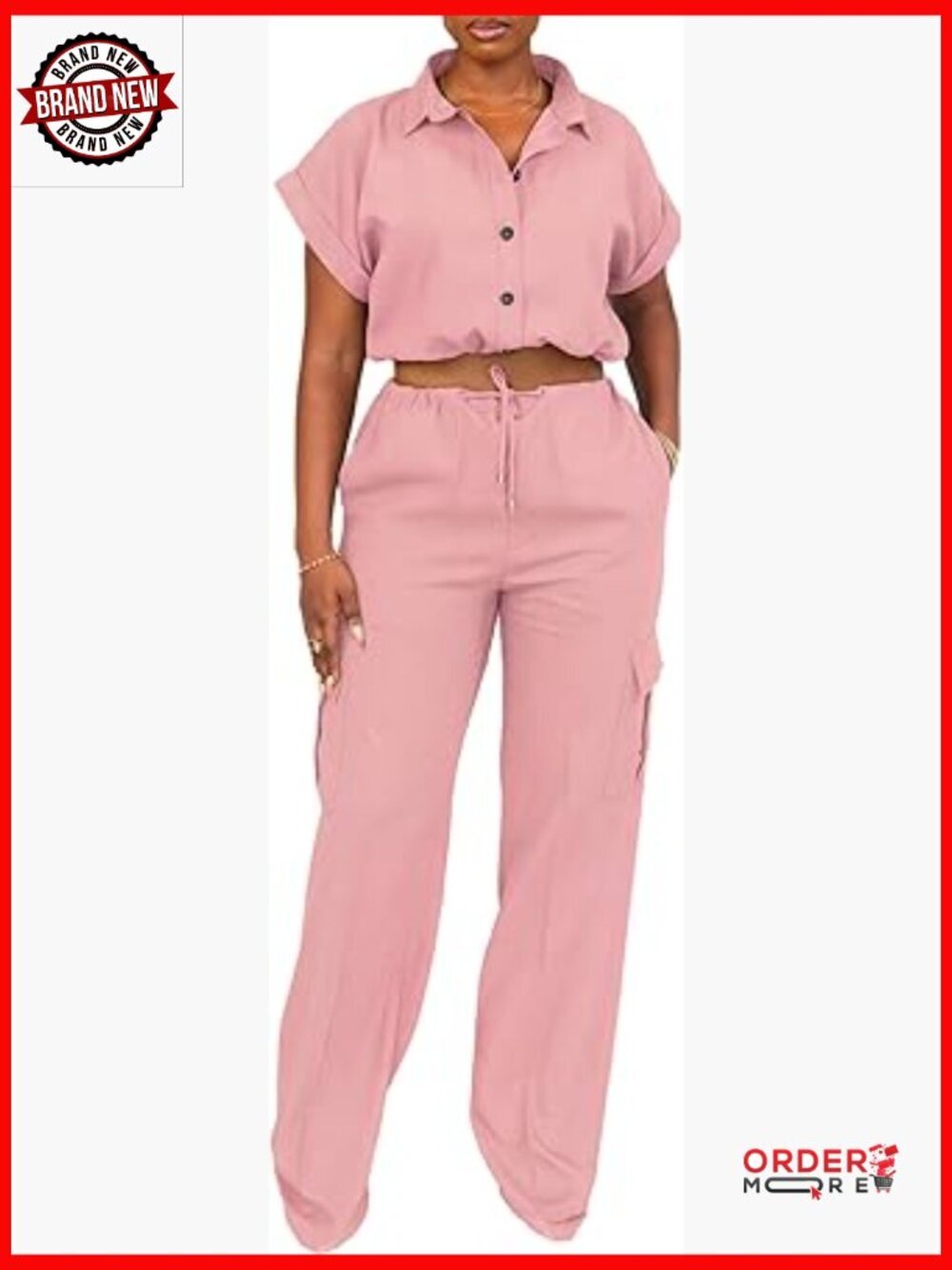 2 Piece Outfits for Women Short Sleeve Crop Top Wide Leg Cargo Pants Set